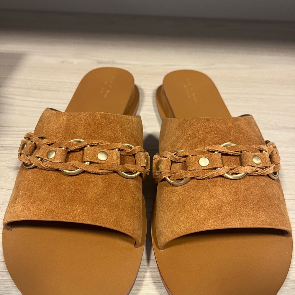 Rag & Bone Tan Suede Sandals with Horsebit Detail, size 39